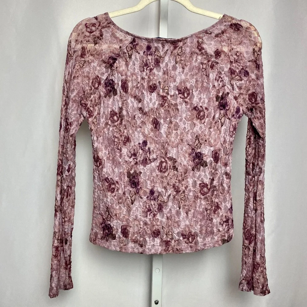 💙5/$15 Arizona Jean Company Y2K Coquette Pink Floral Butterfly Long Sleeve Small